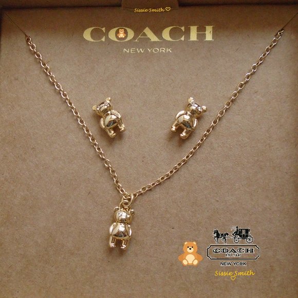🧸 Coach Gift Boxed Teddy Bear Necklace and Stud Earrings Set🧸